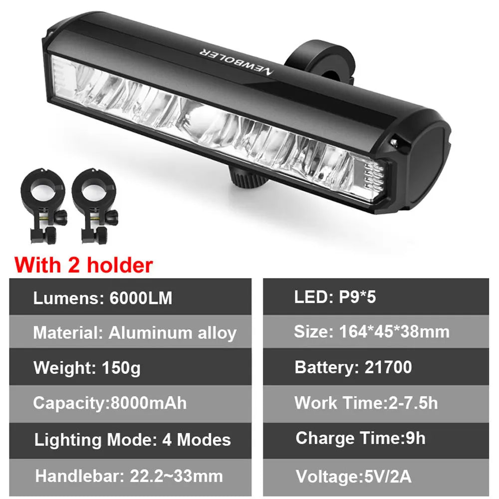 NEWBOLER Rechargeable 6000Lumen Bicycle Front Light
