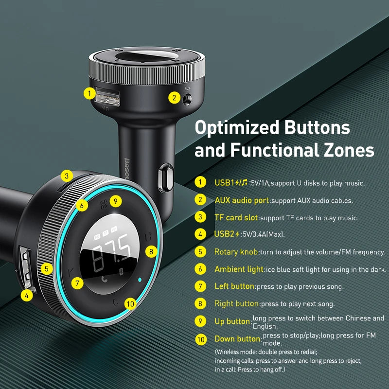 Wireless and Bluetooth FM Transmitter