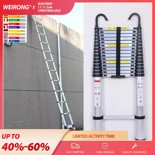 20 FT Telescopic Ladder W/Detachable Hooks