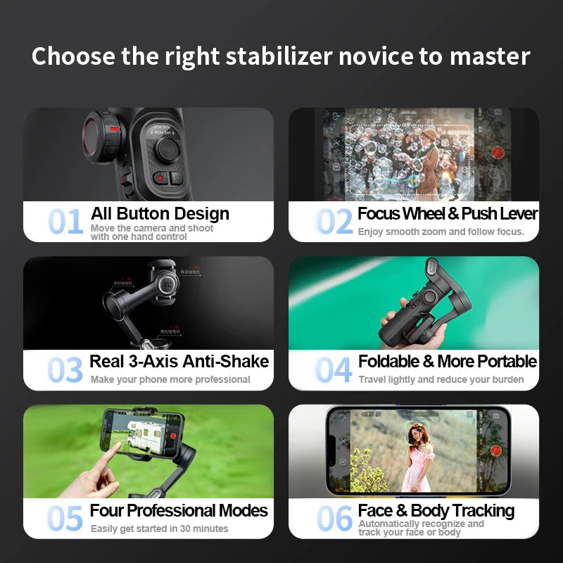 AOCHUAN 3-Axis Handheld Gimbal Phone Stabilizer Face Tracking