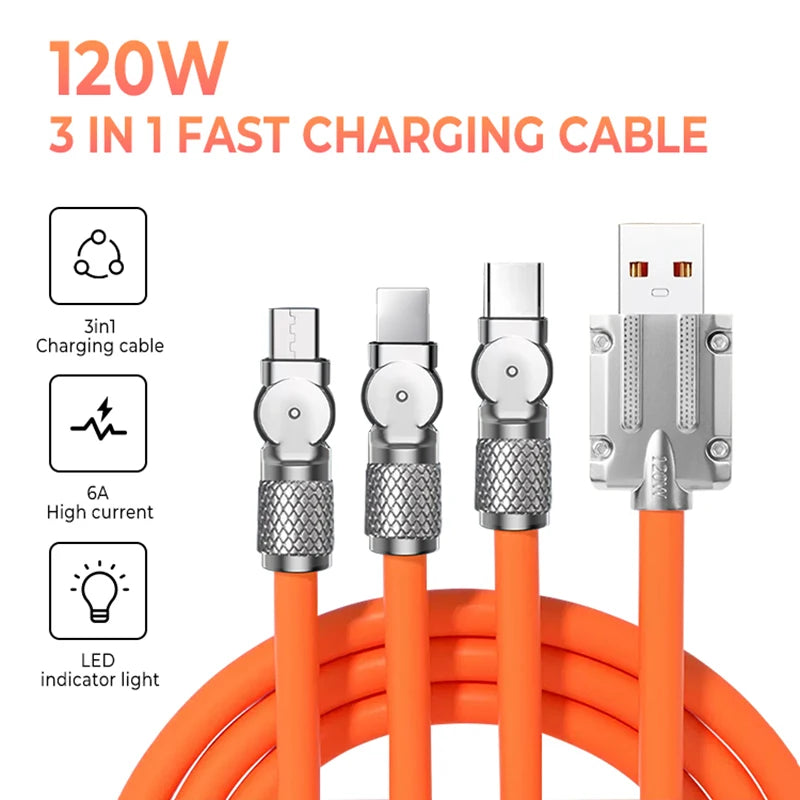 3 IN 1 USB 120W Fast Charging Cable