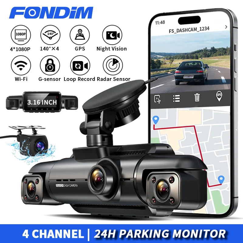 FONDIM 4CH 360° Dash Cam