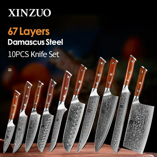 1-10 PCS Chef Knifes  67 Layers Damascus Steel