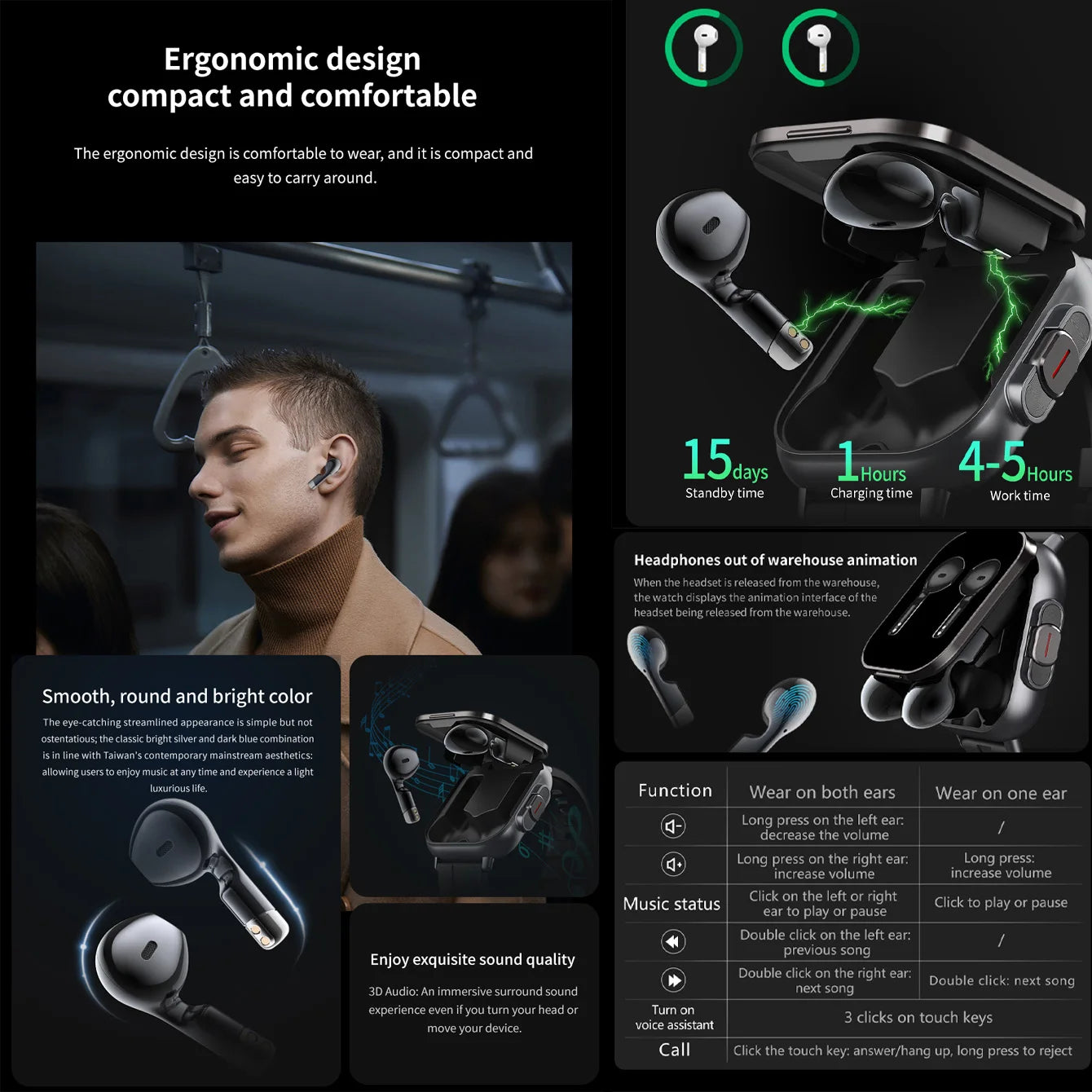 2-In-1 Smart Watch With Bluetooth Earphones