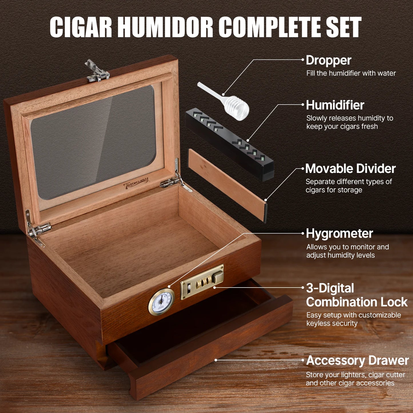 Cedar Wood Humidor Cigar Box